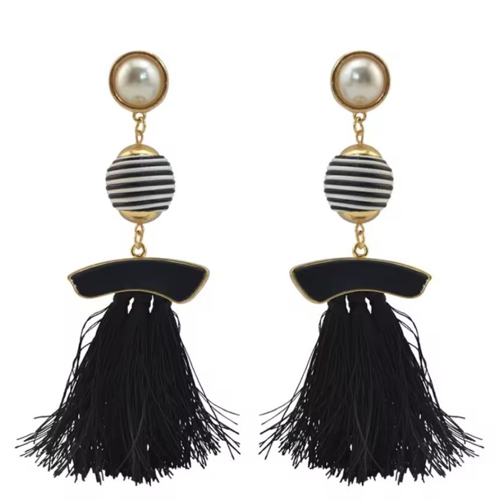 New! Black Fringe Earrings Mod Geo | #z10 NWOT